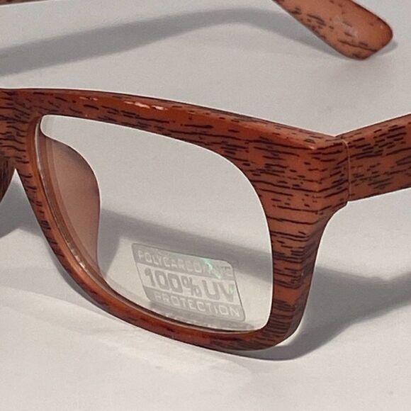 08-7 Clear Eyeglasses with UV400 Protection Wood Grain Print NWT